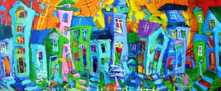 W153 skæve huse glade farver