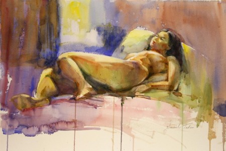 Mary reclining on bed