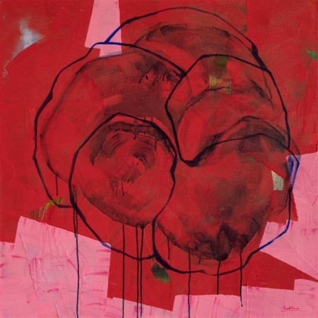 VENNLIGHET Stemorsblomst Violaceae Akrylmaleri 90 x 90 cm