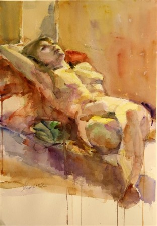 Gilda reclining on bed